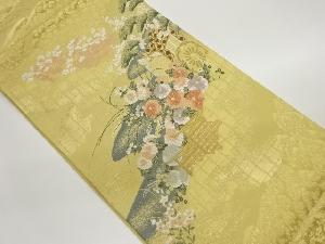 御所車に花々・松模様織出し袋帯